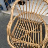 Pair of old rattan low armchairs