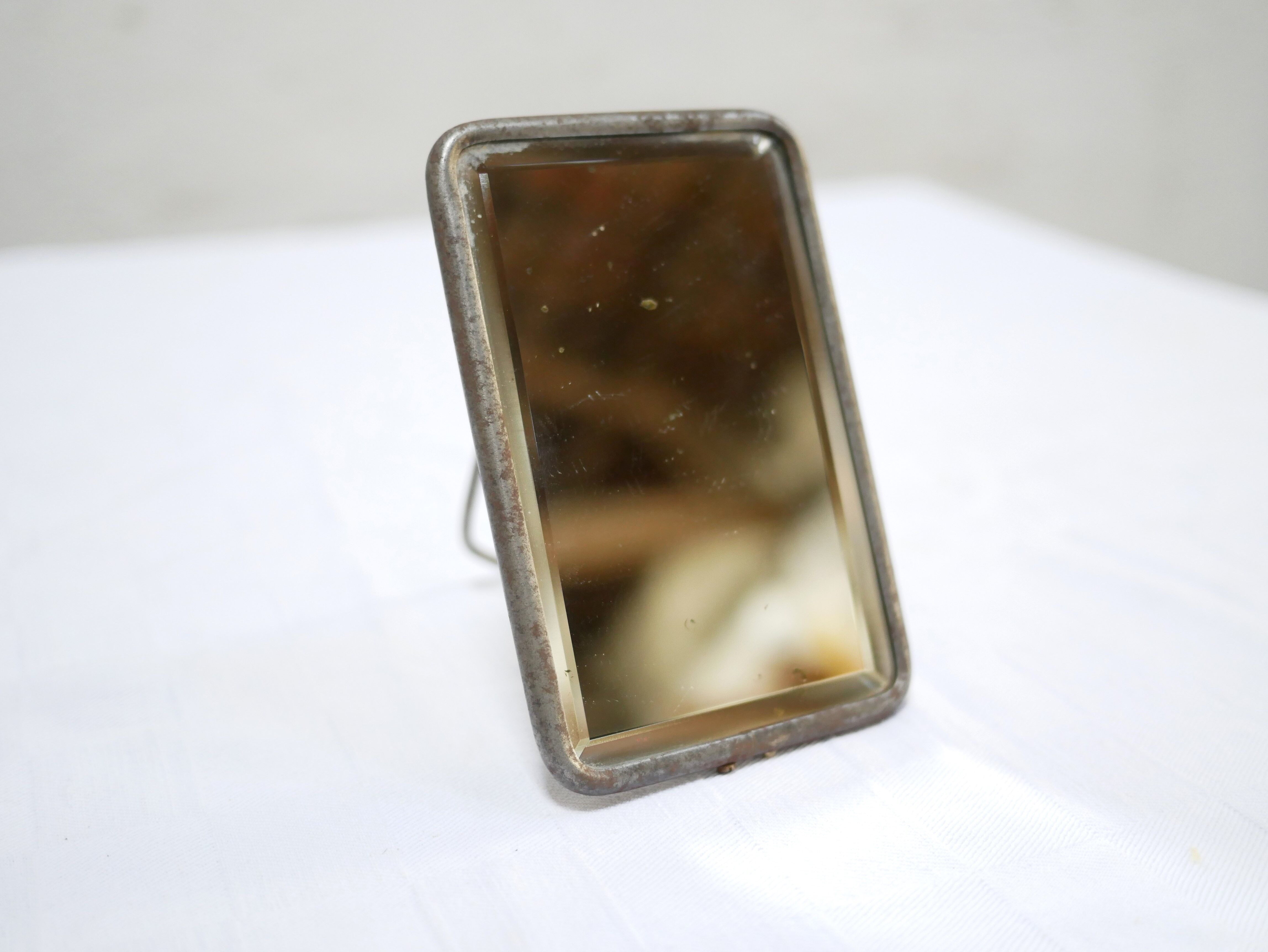 Vintage beveled barber mirror to pose or hang 15cm x 10cm