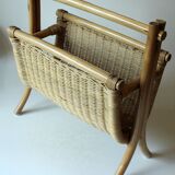 Magazine rack made of bamboo, rattan and wood, vintage from the 70s