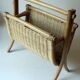 Magazine rack made of bamboo, rattan and wood, vintage from the 70s