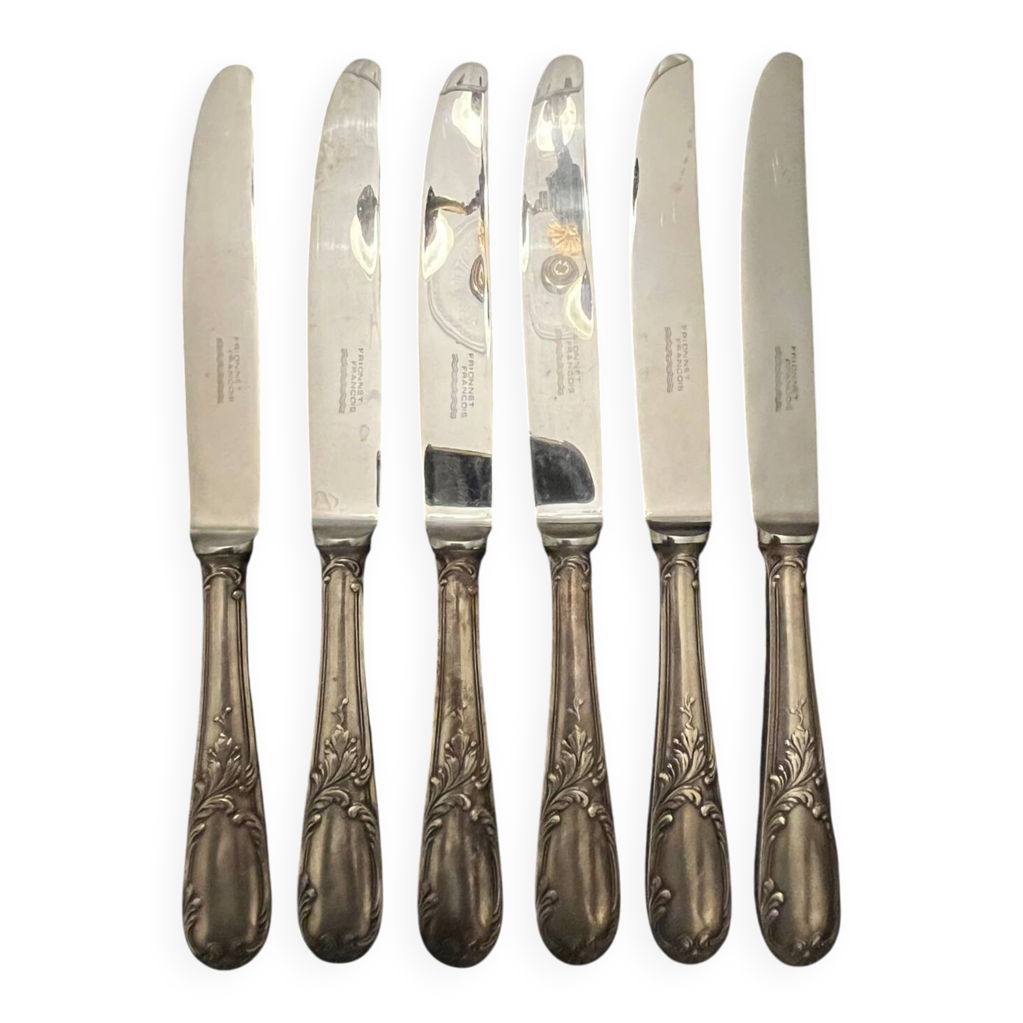 6 Rocaille silver-plated metal knives
