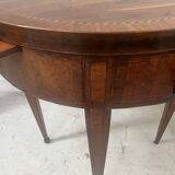 Louis XVI style marquetry pedestal table with removable top, 20th century
