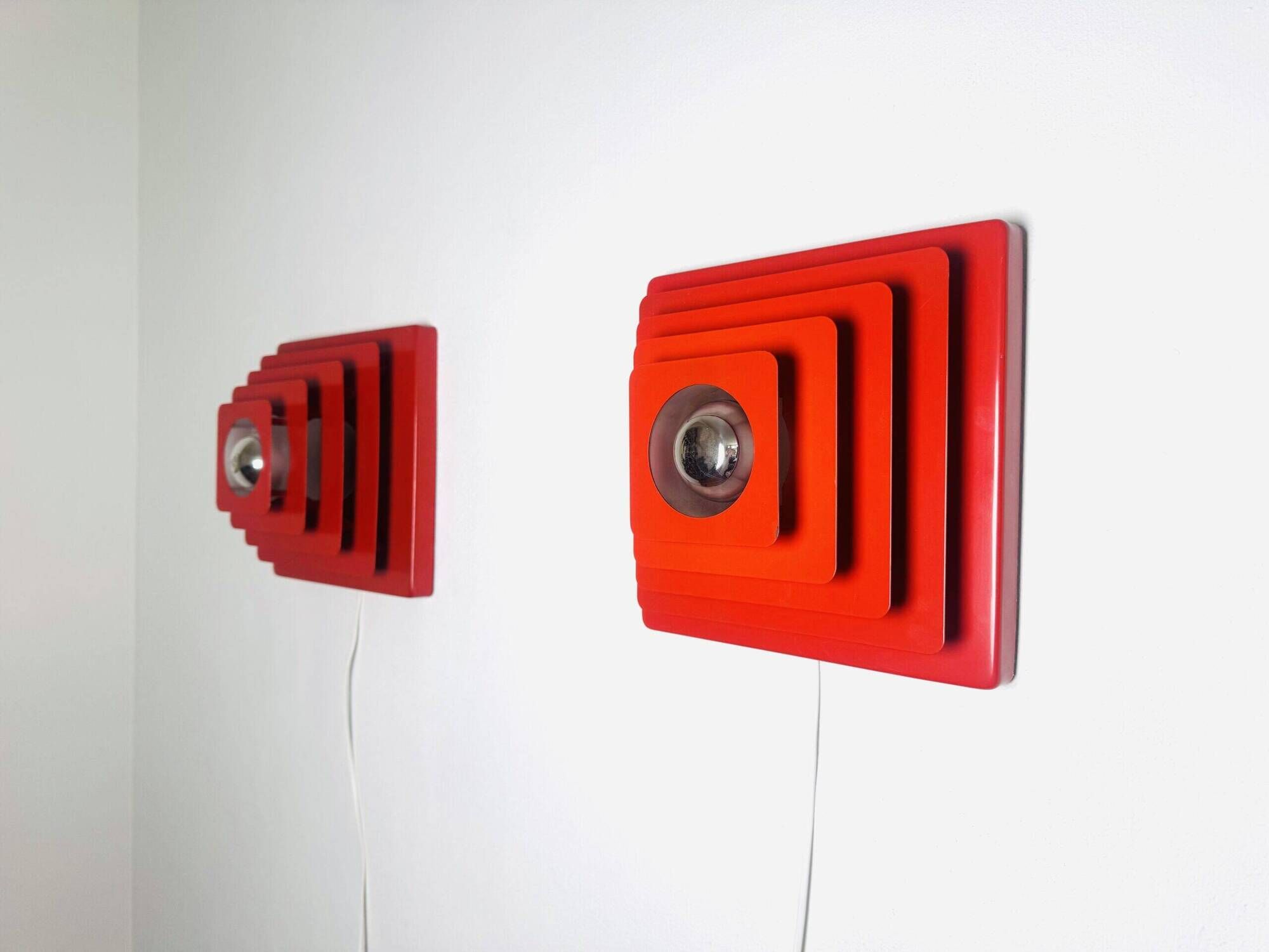 Multi-Layered Pyramid Wall Lamps In Red By Hustadt Leuchten, Germany 1970S