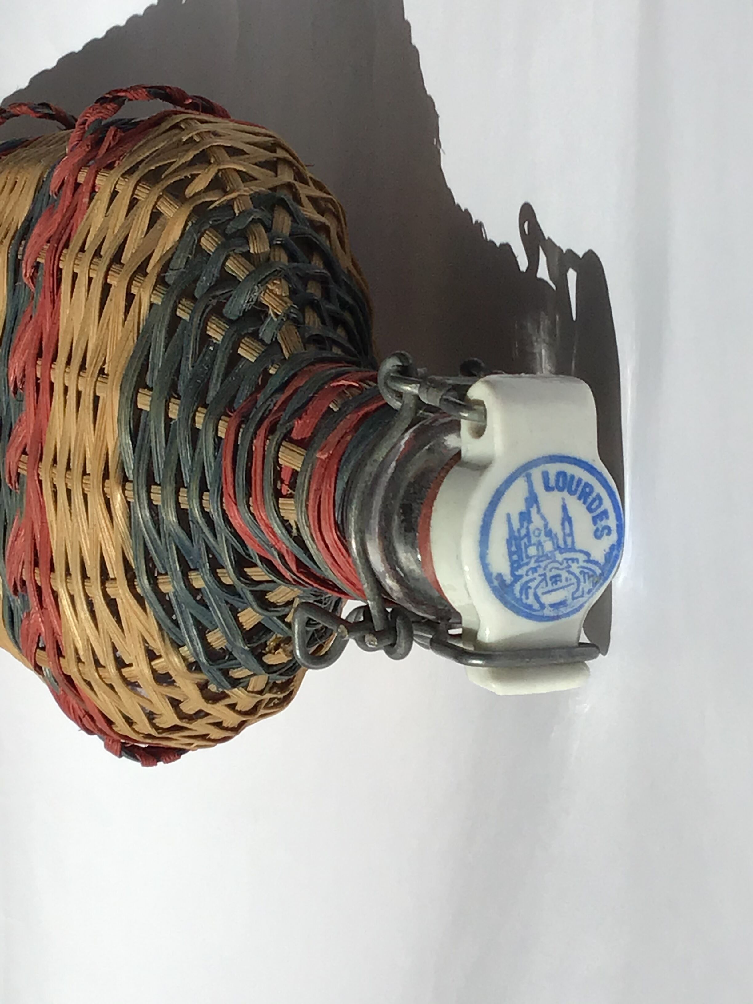 Colorful wicker bottle porcelain cap