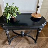 Table Pedestal table Napoleon III XIXth in black and gilded wood