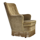 1970s, Danish highback back armchair, light green furniture velour.