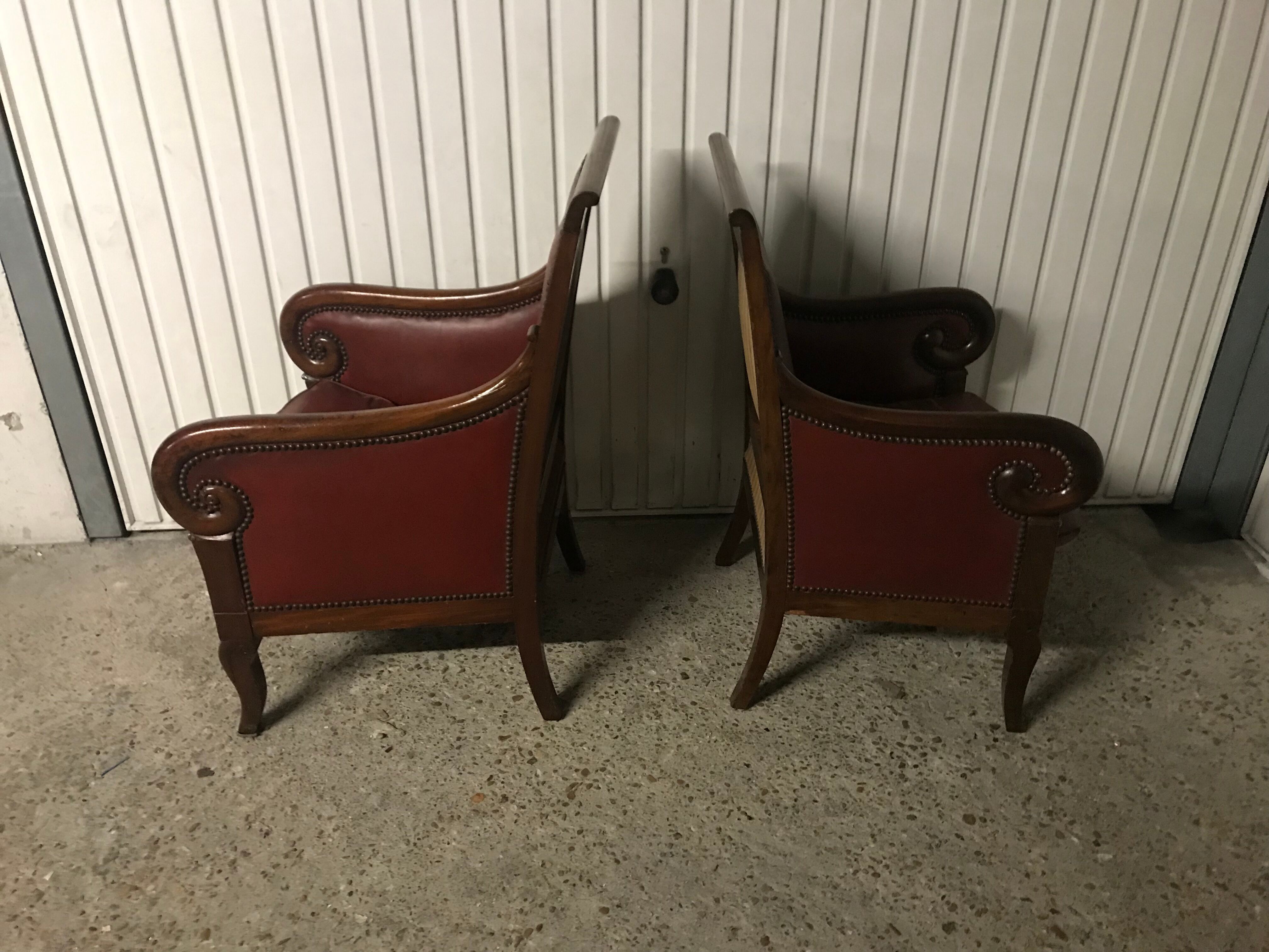 Pair of mahogany Empire Bergère armchair