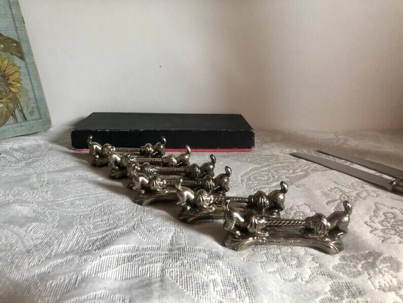 Vintage French Puppy Knife Rests - Set of 6