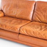 Vintage three-seater leather sofa. Edition by Roche Bobois. France, 70s-80s