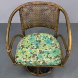 1980s Set of Four Rattan Armchairs with Fabric Pillows