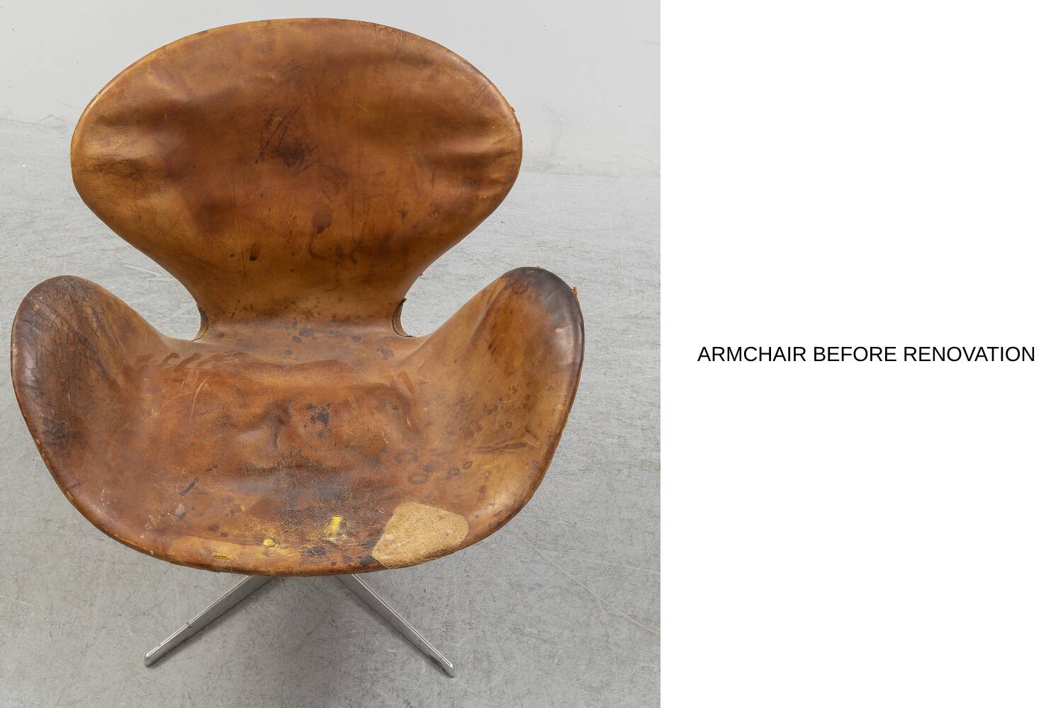 Brown leather Swan chair by Arne Jacobsen, mid-century Danish modernity.