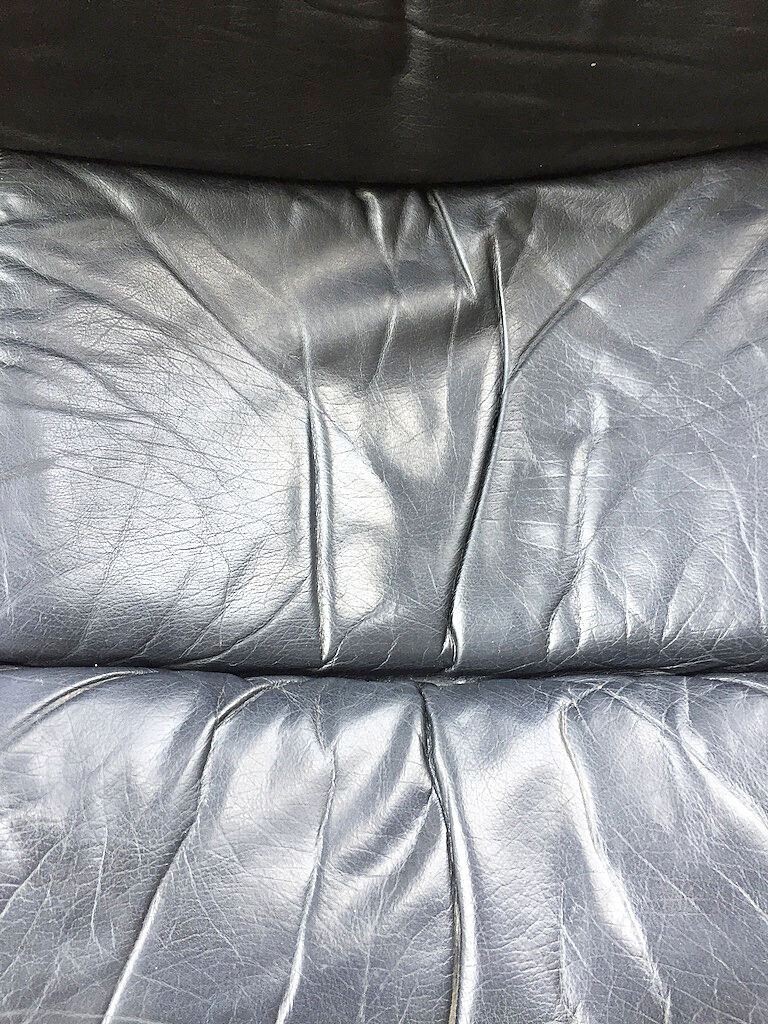 Danish sofa and armchairs curved wood and leather