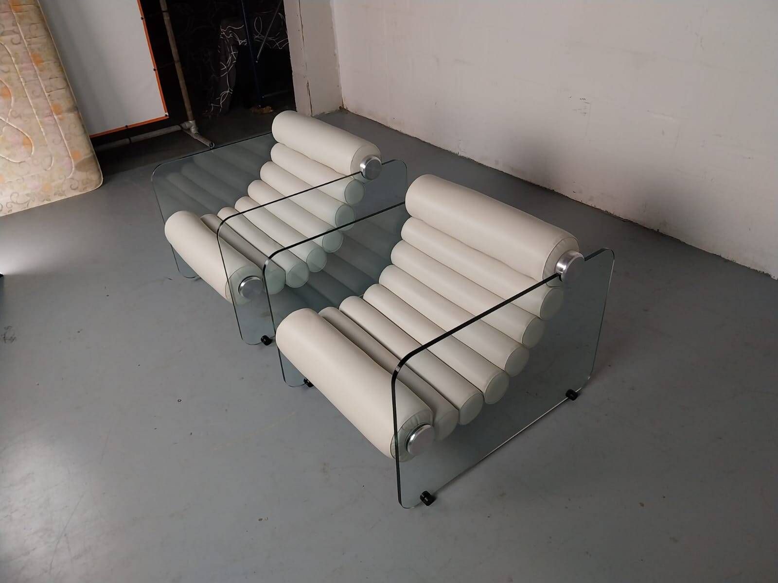 Hyaline leather and glass armchair by Fabio Lenci for Stendig Italy 1960s
