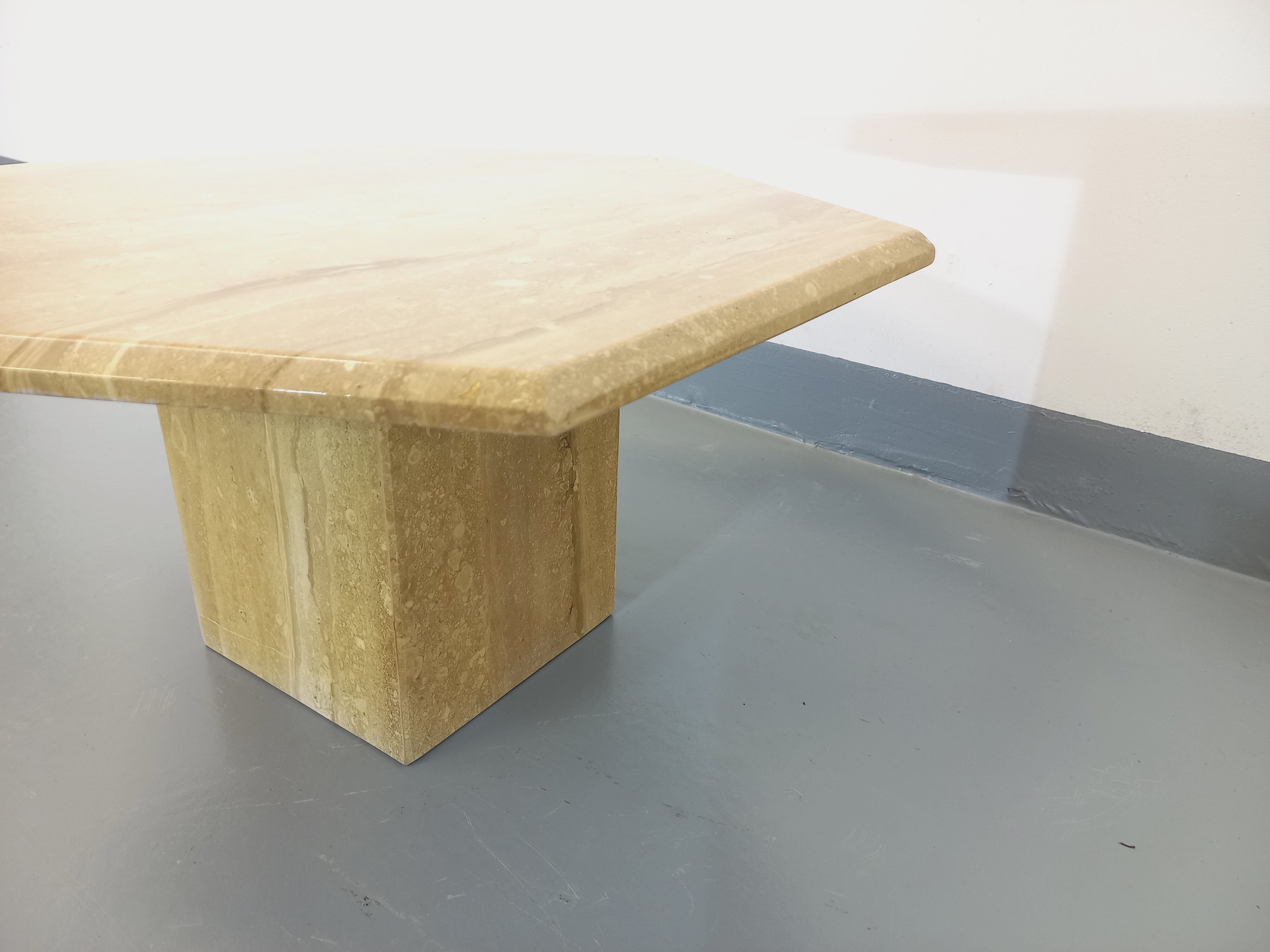 Vintage travertine hexagonal coffee table from the 70s 80s