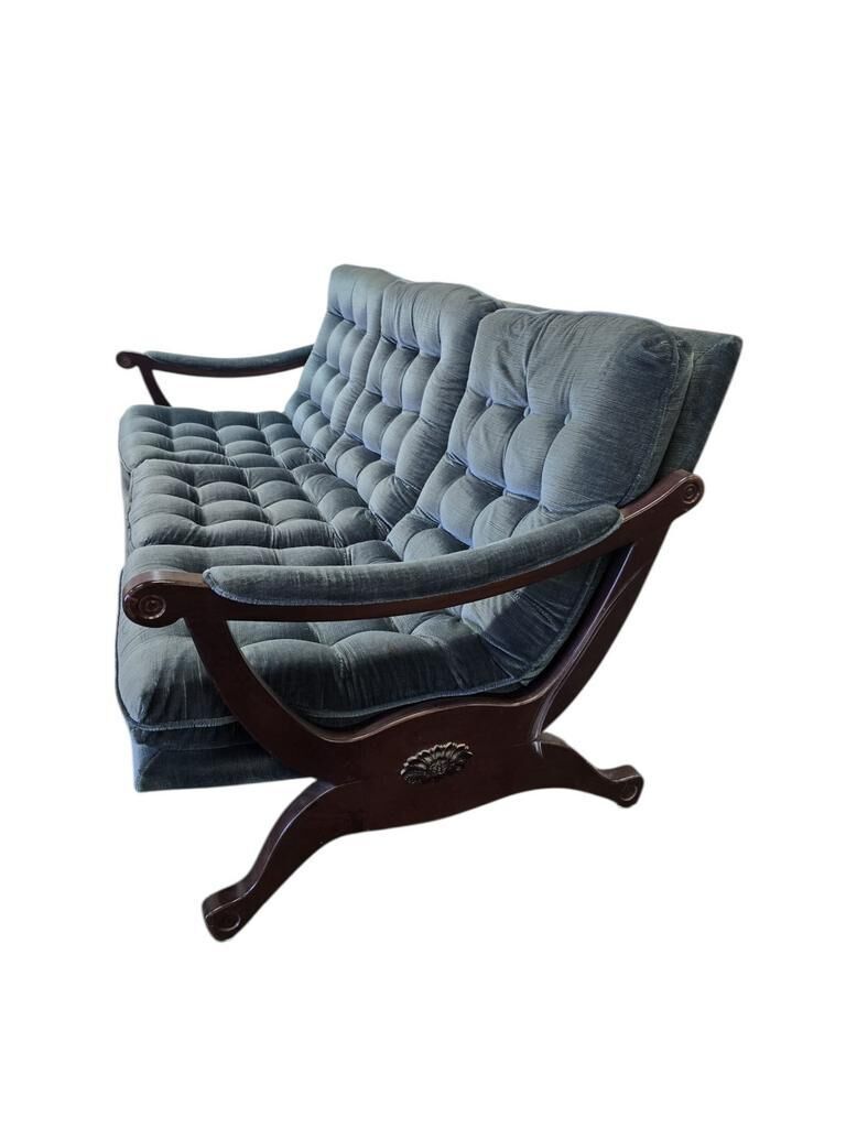 Vintage blue three-seater sofa