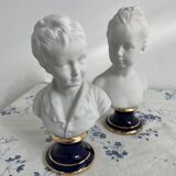 Pair of biscuit busts, Tharaud, Houdon, Louise and Alexandre Brongniart