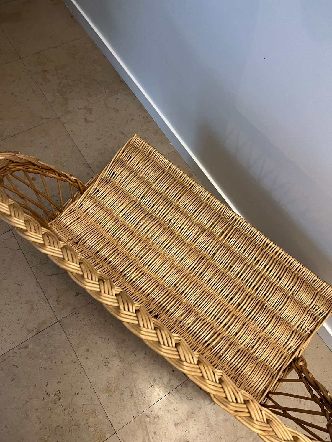 Vintage rattan wicker chest bench