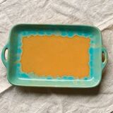 CAB turquoise and ochre ceramic dish with handles