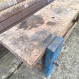 Old oak and beech workbench with its press
