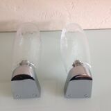 Pair of vintage 1970s-80s glass and chrome wall lights with teardrop shapes