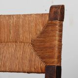 Set of 4 straw-seated solid wood chairs, French craftsmanship, 1940.