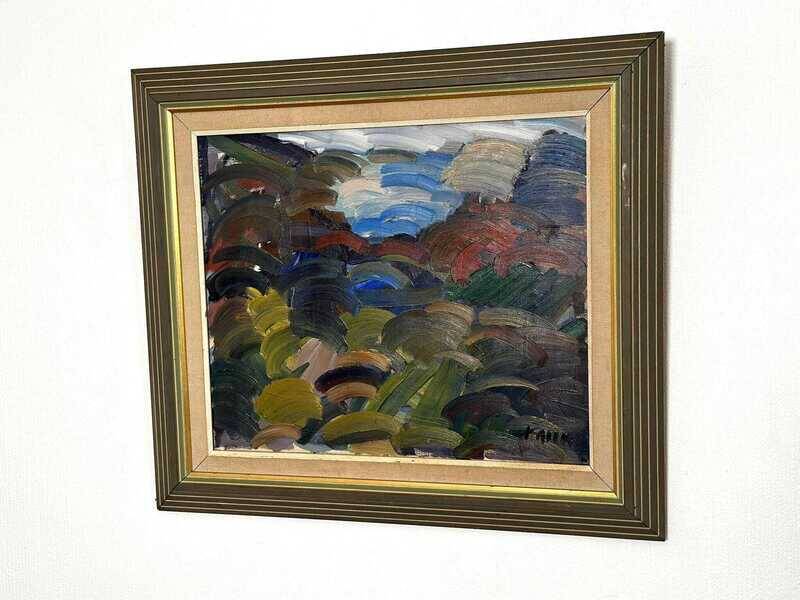 Original mid-century Swedish oil on canvas – “Scene” by Gösta Falck – vintage & framed – 73 × 64 cm