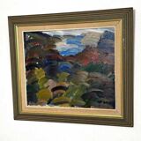 Original mid-century Swedish oil on canvas – “Scene” by Gösta Falck – vintage & framed – 73 × 64 cm