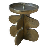 Brutalist brass candle holder, golden metal chandelier, vintage Scandinavian design.