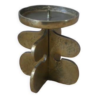 Brutalist brass candle holder gold metal candlestick candelabra vintage Scandinavian design