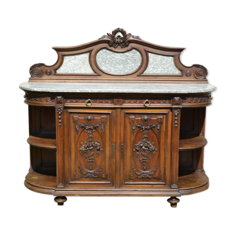 Buffet sculpté en noyer & marbre destyle Louis XVI