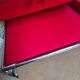 Large vintage red leather three-seater sofa – circa 1960 – structure e