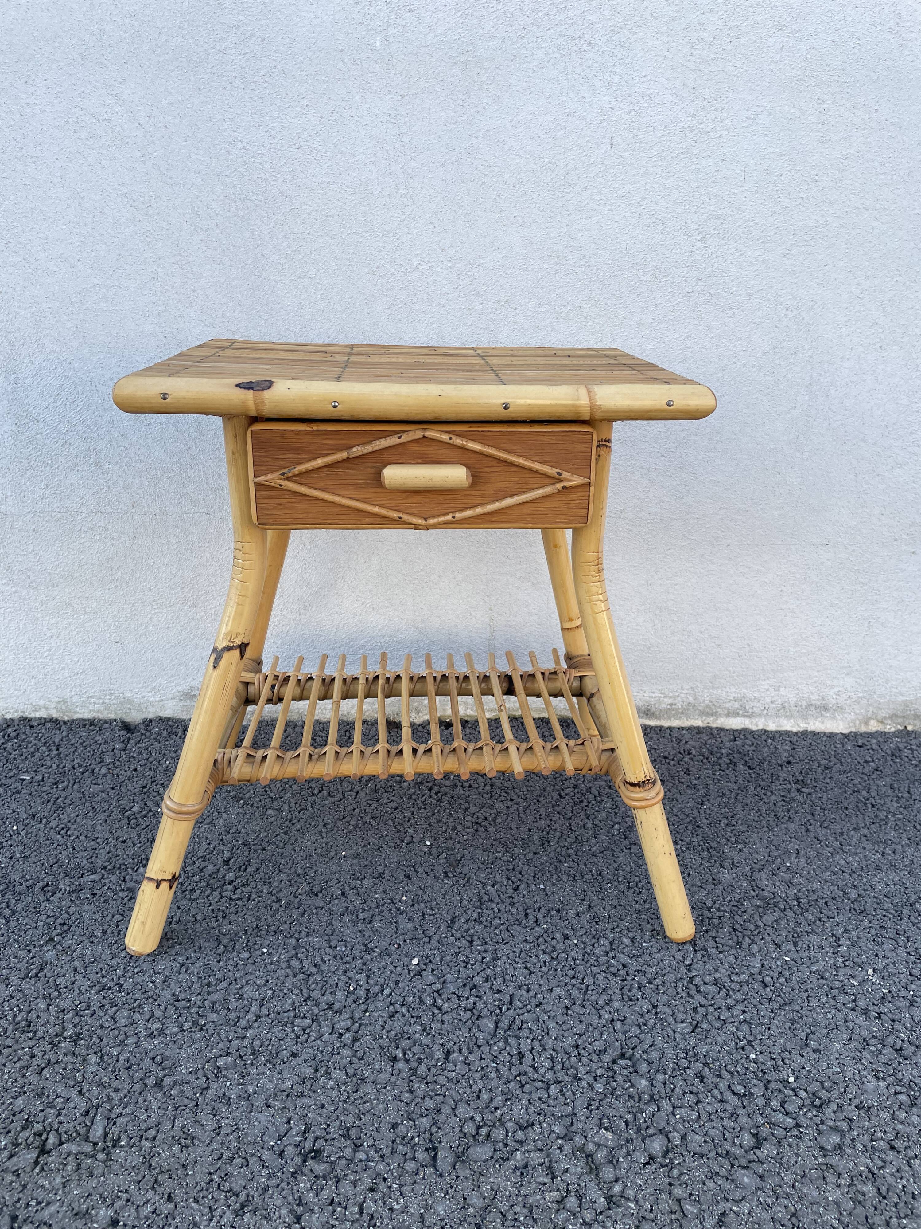 Rattan bedside and bamboo