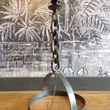 Pied de lampe brutaliste chaîne en fer forgé
