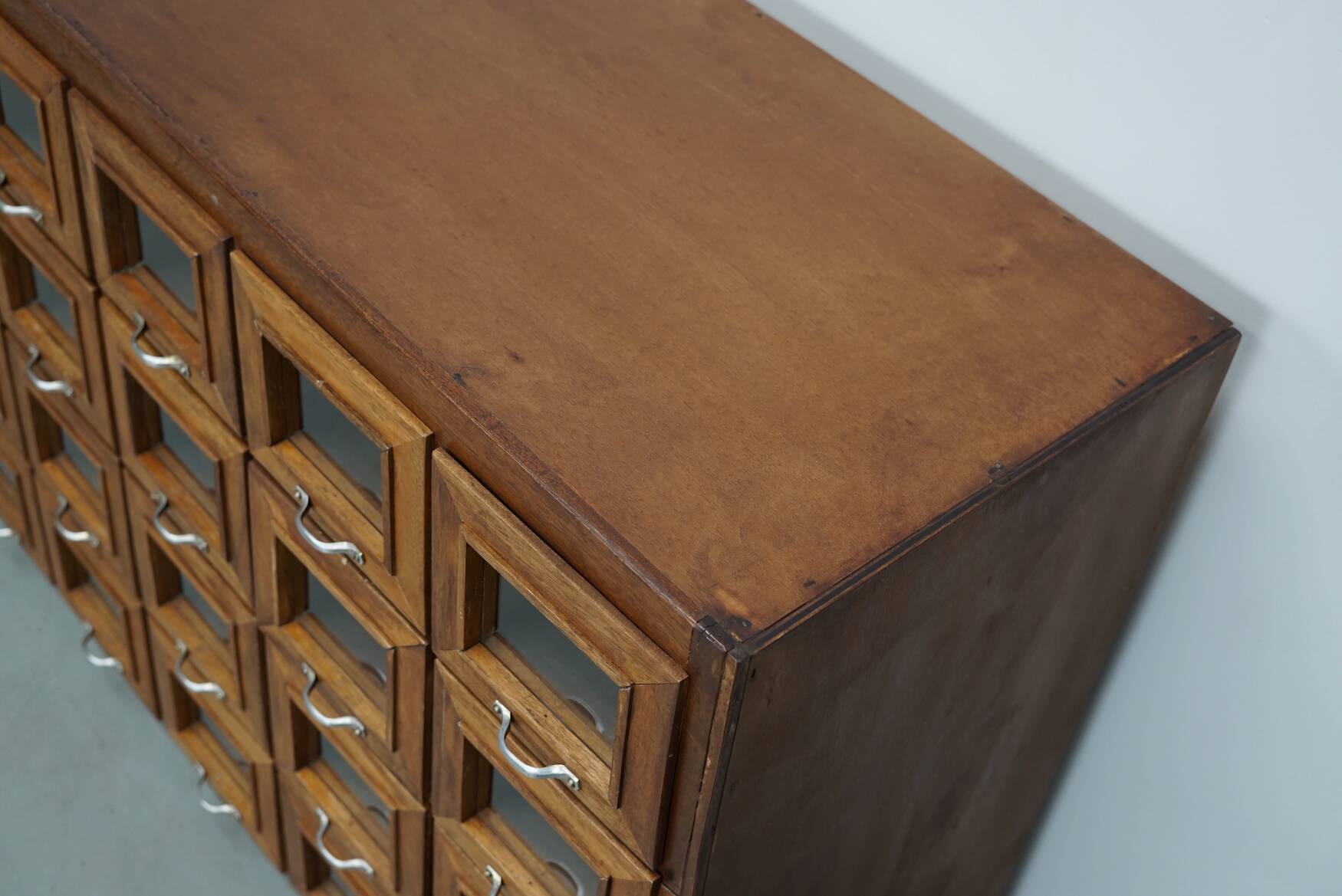 Vintage Dutch Beech Haberdashery Shop Cabinet / Vitrine, 1950s