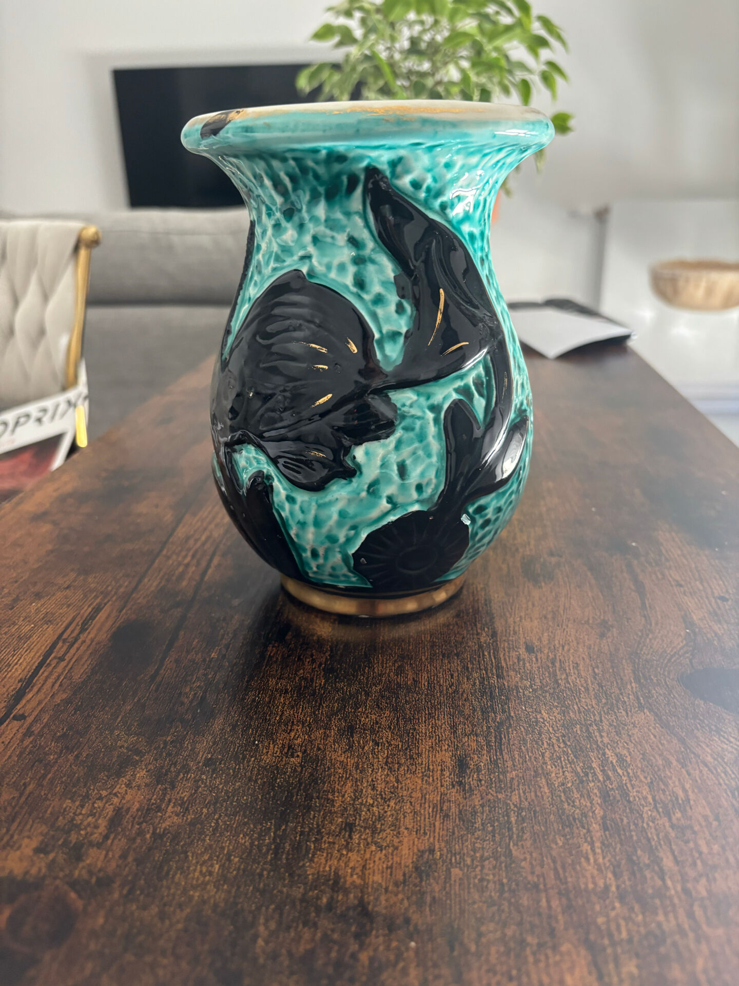 Vase vintage Vallauris en céramique turquoise