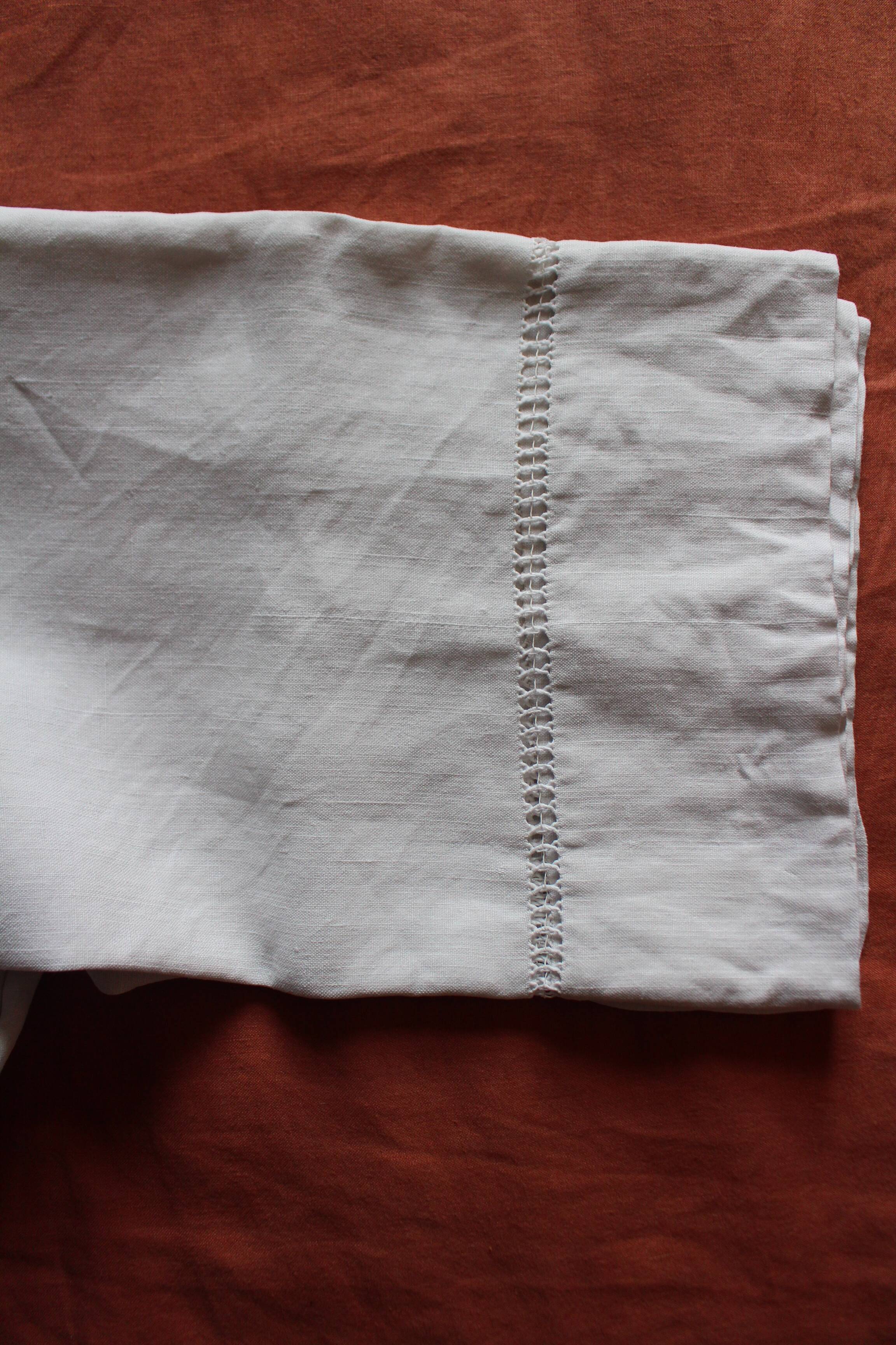 Antique linen sheet Floral monograms M R