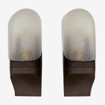 Pair of ABS and bubbled glass sconces, 1970s