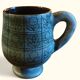 Large Patterned Cup on Matte Blue Glaze, by Jean De Lespinasse, 1950s / 1970s
