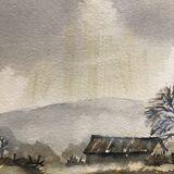 Watercolor winter landscape