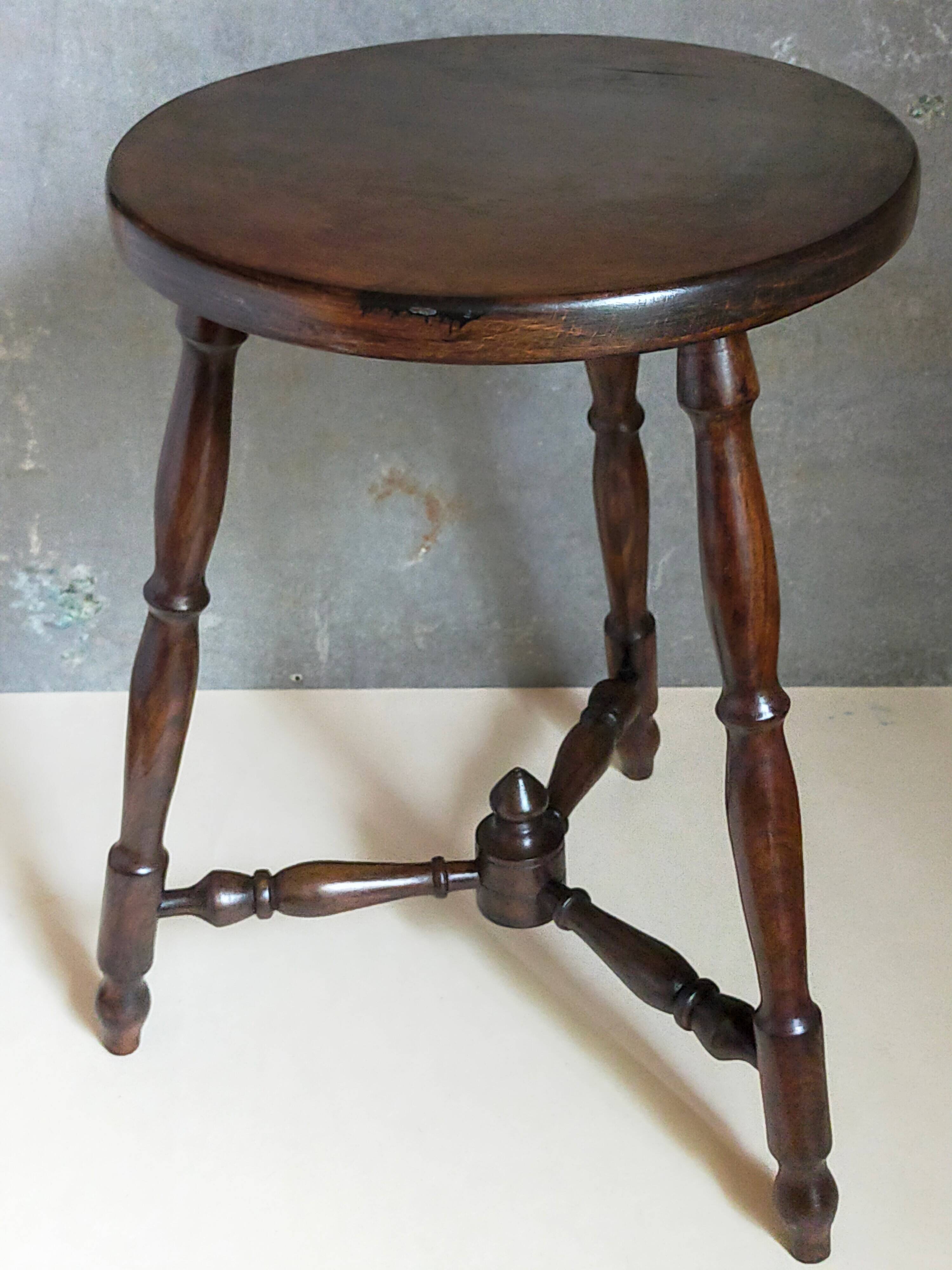 Vintage turned solid wood tripod stool