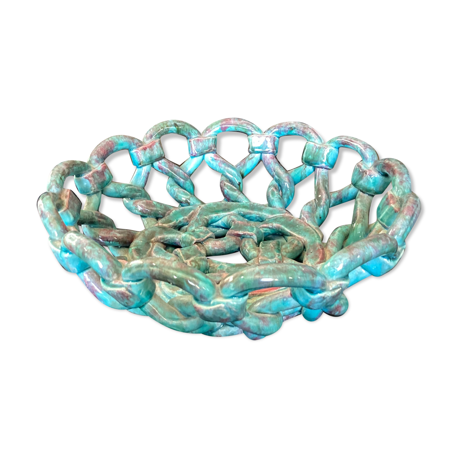 Pottery basket of braided earthenware for fruits dimension: H-9,5cm- D-25,5cm-