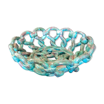Pottery basket of braided earthenware for fruits dimension: H-9,5cm- D-25,5cm-
