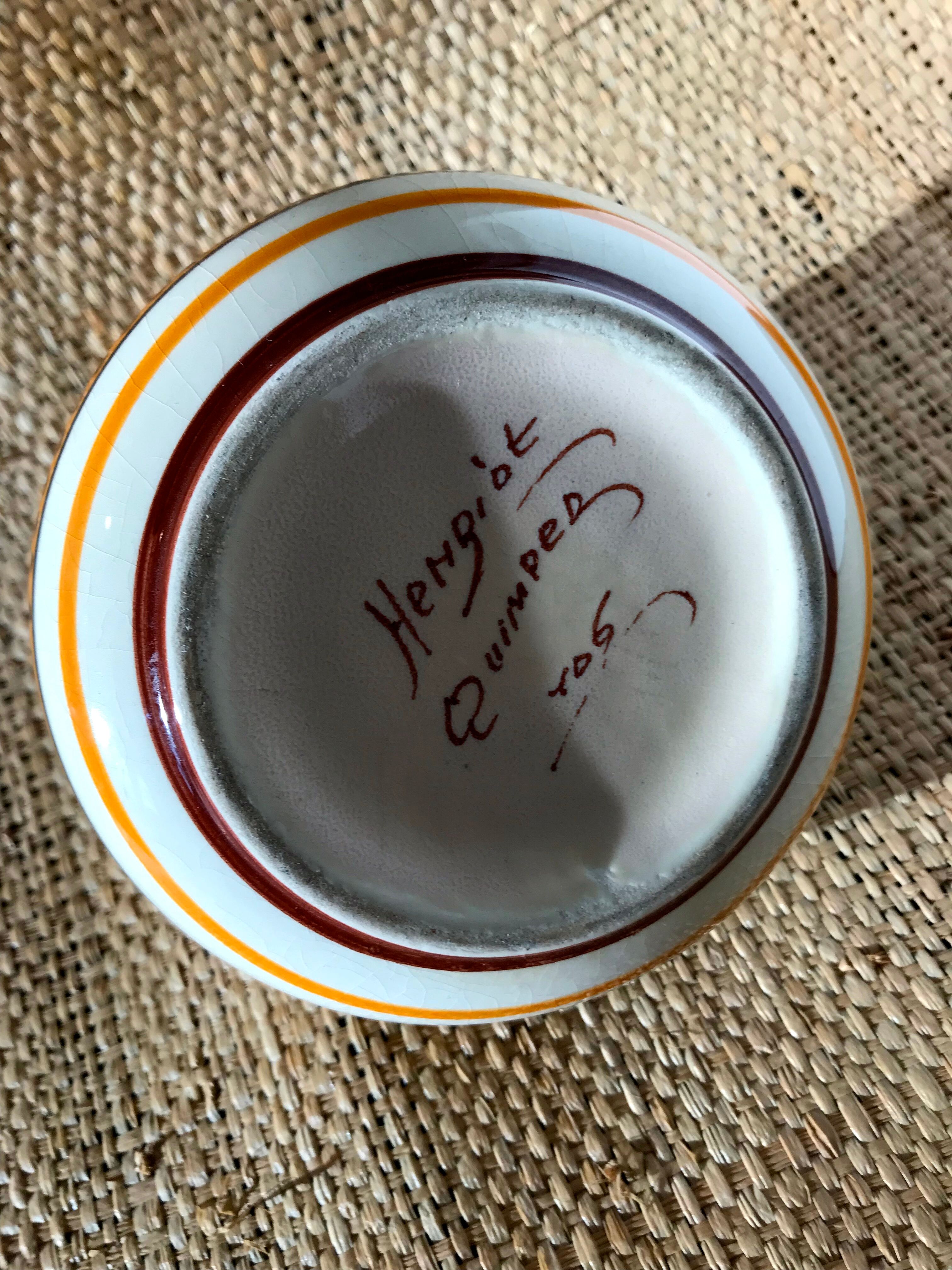 Quimper Henriot spinning top ball vase vintage soliflore art deco 1930 1940 celtic patterns orange black