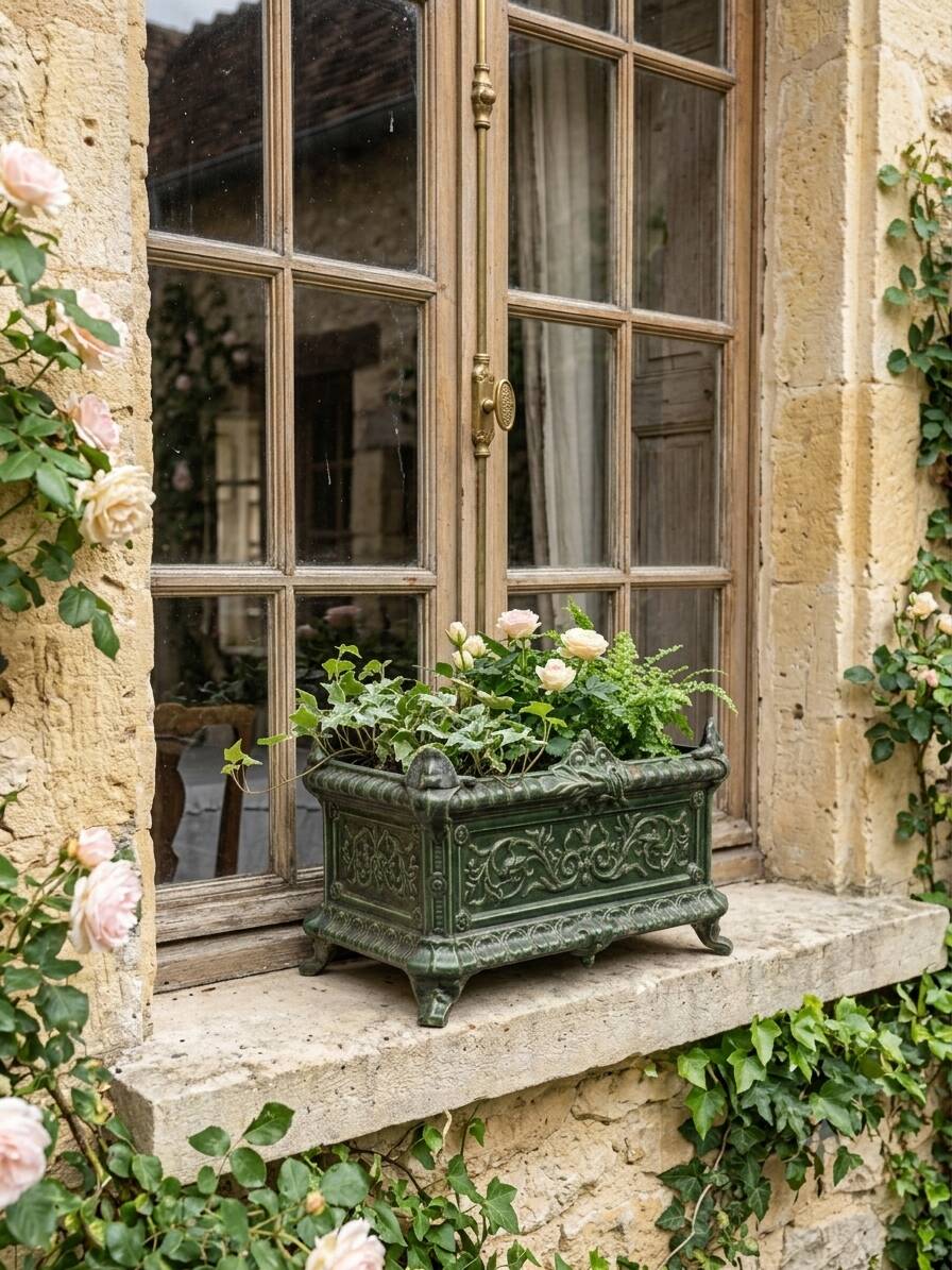 Antique enamelled cast iron planter in the Napoleon III style.