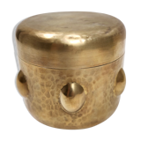 Vintage cylinder embossed brass storage box, italy