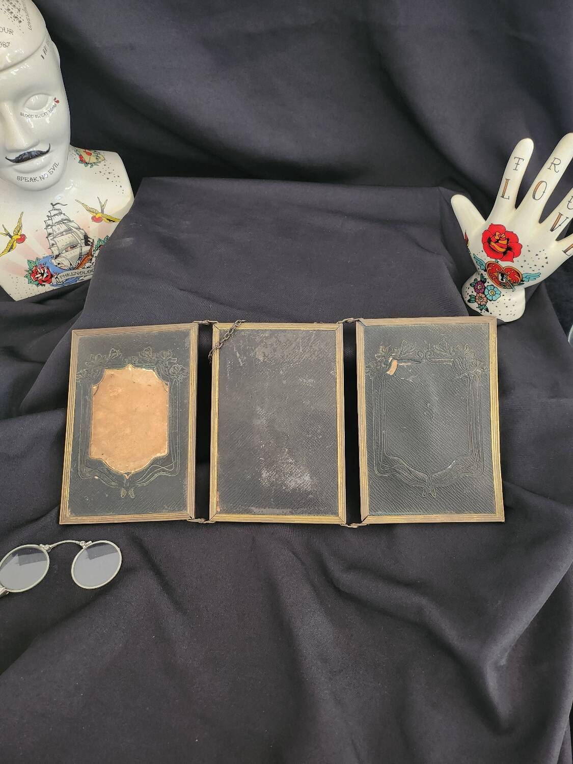 Antique barber-style triptych mirror