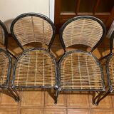 Set of 4 Wrought Iron and Rattan Chairs