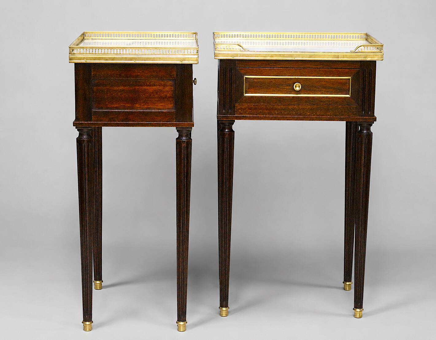 Pair of Louis XVI Style Nightstands with White Carrara Marble