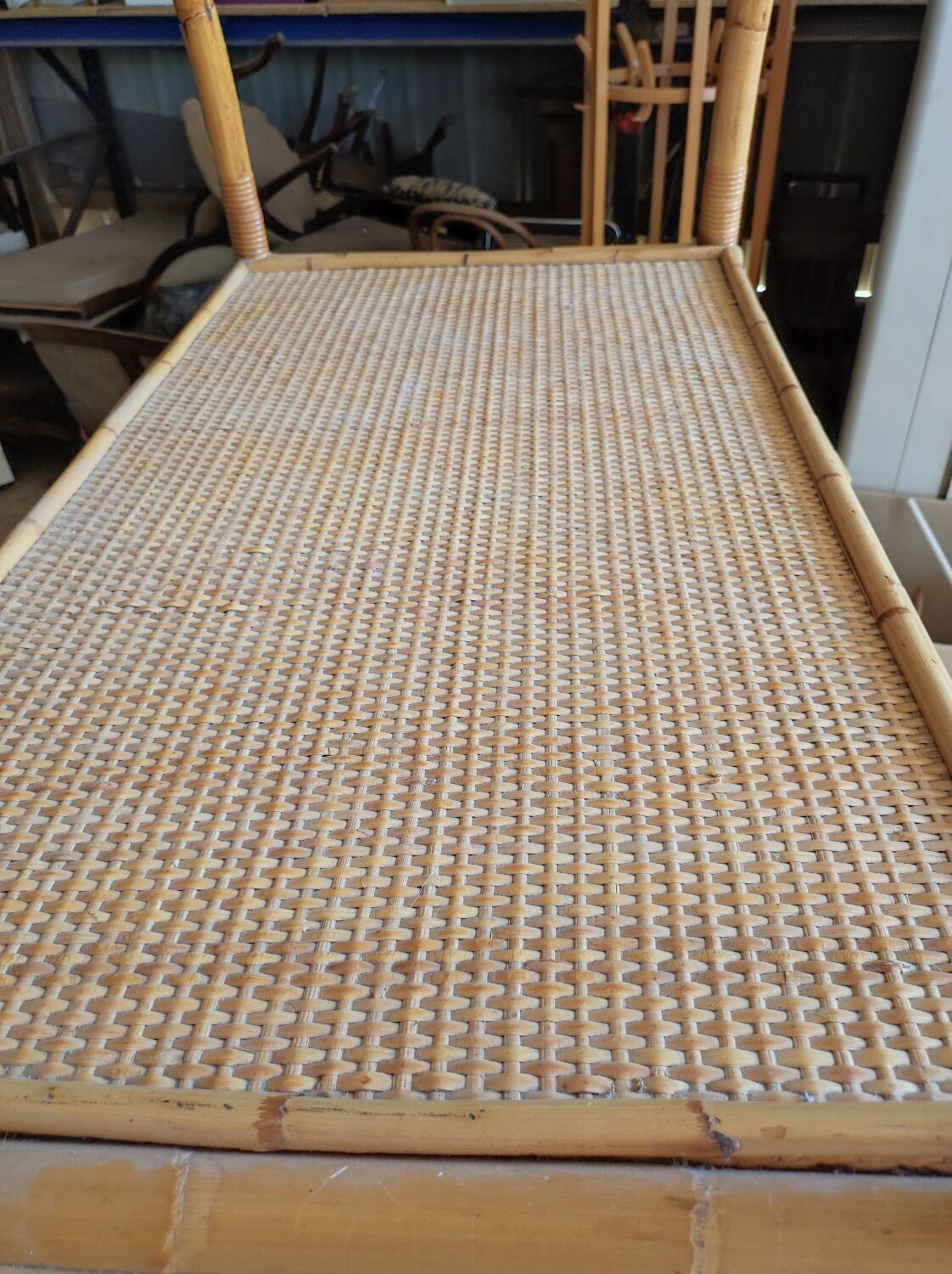 Two-door wicker and bamboo wardrobe