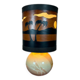 Original vintage ceramic and leather lamp